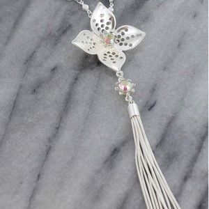 Matte Silvertone & Crystal Cut-Out Flower Tassel
